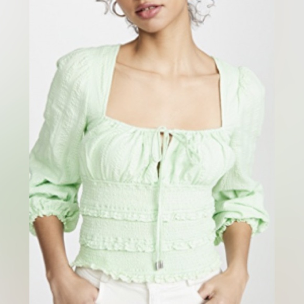 Free People Lolita Peasant Top in Seafoam Green - Picture 2 of 8